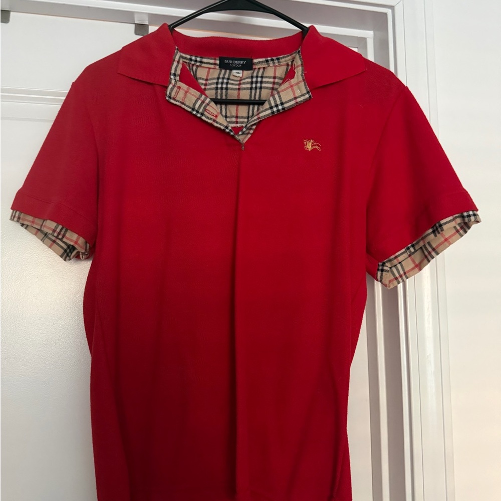 Burberry Red and Plaid Polo Shirt